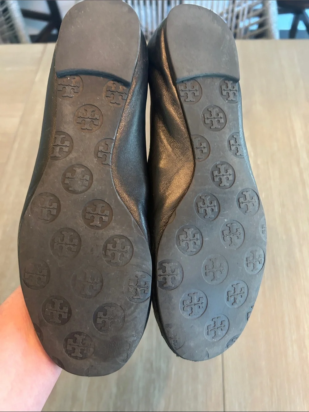 Tory Burch Black Leather Logo Round-Toe Ballet Flats